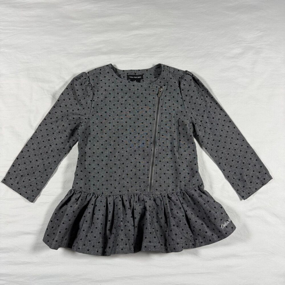 Calvin Klein Jeans Girls Polka Dot Chambray Tunic Top Size 6 Gray